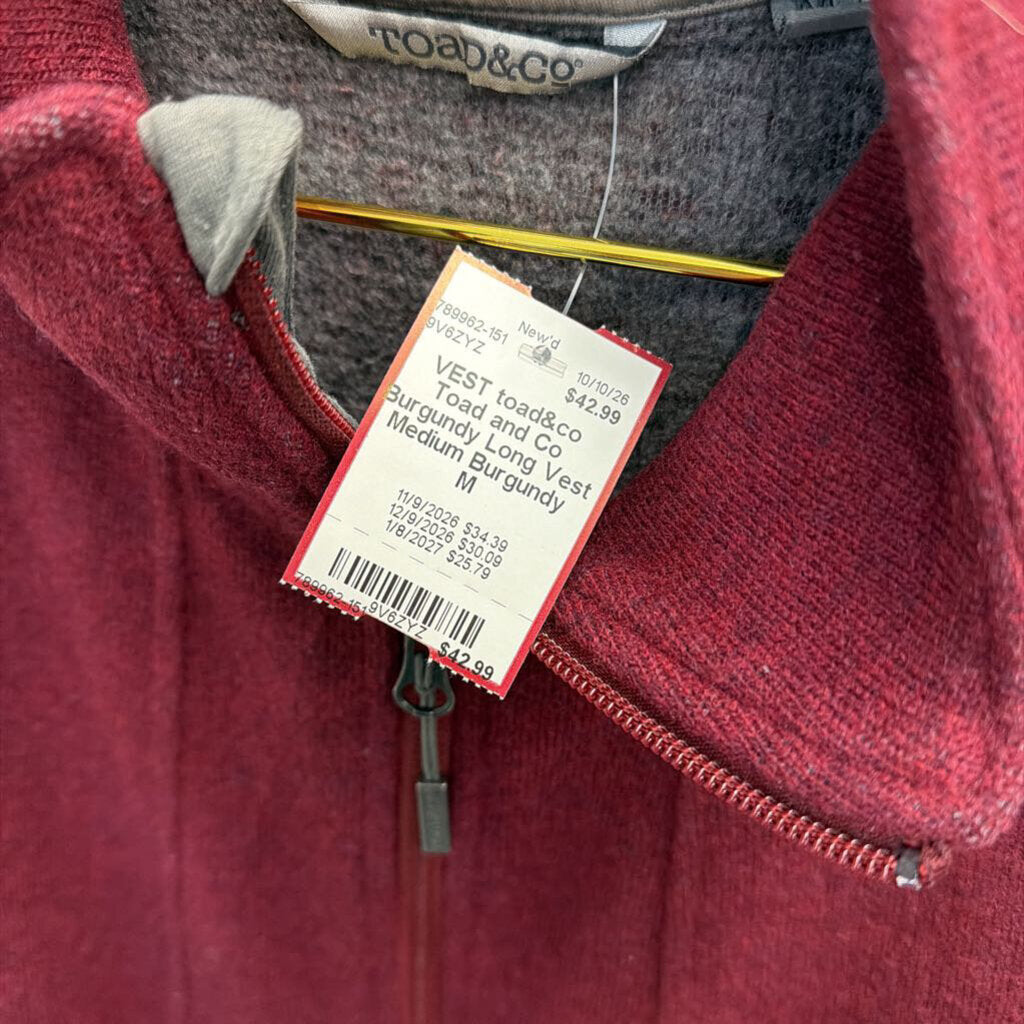 Toad and Co Burgundy Long Vest Medium