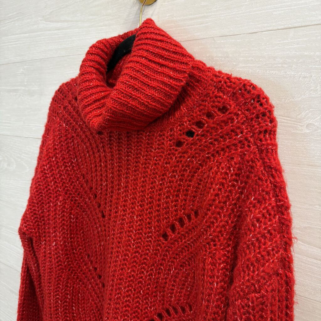 Red Turtleneck Knit Sweater Large