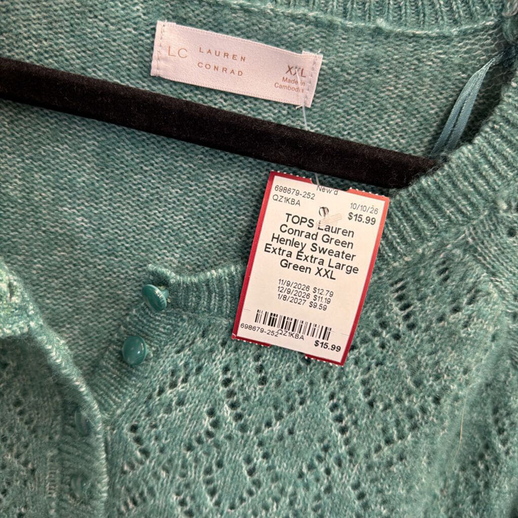 Green Henley Sweater Extra Extra Large