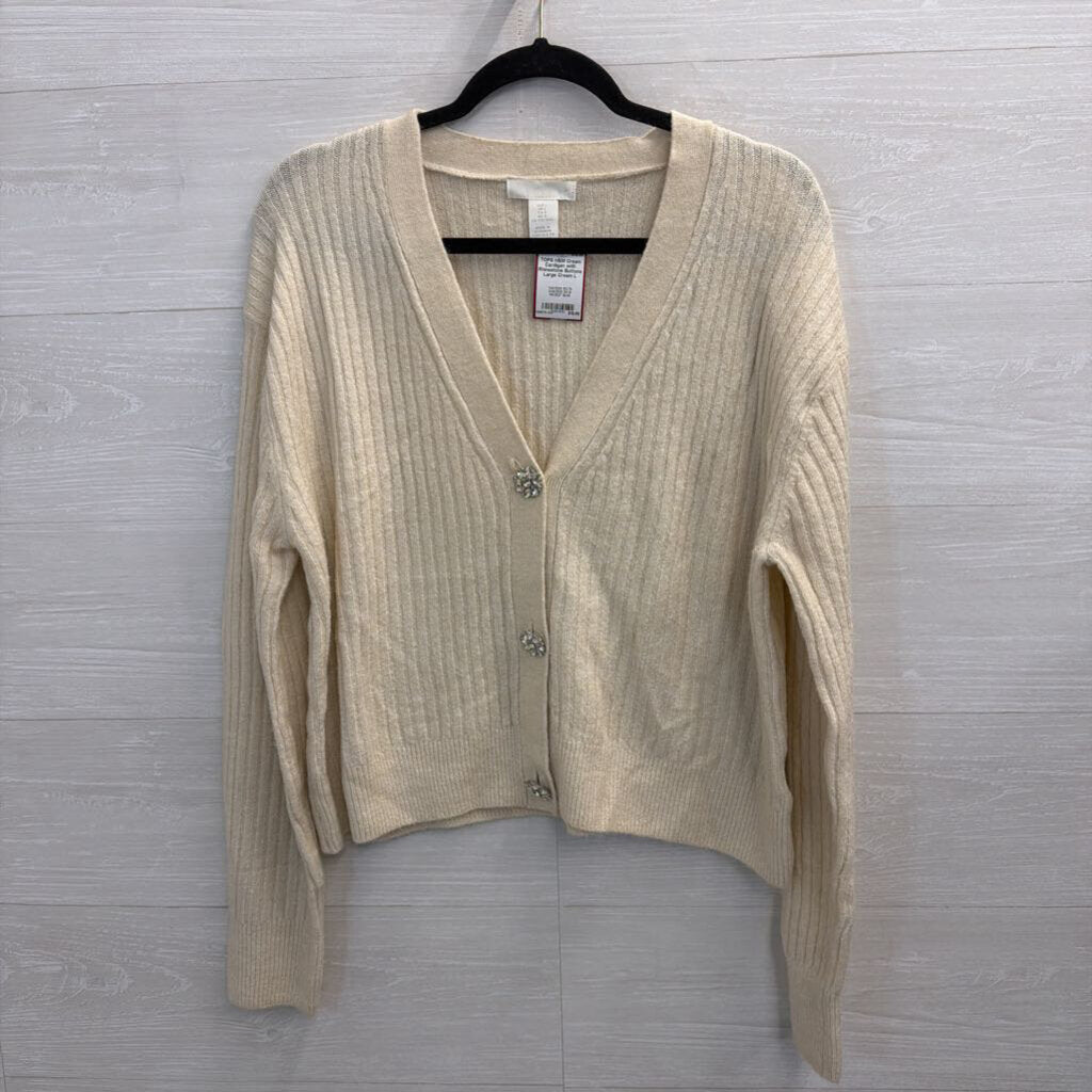 Cream Cardigan with Rhinestone Buttons Large