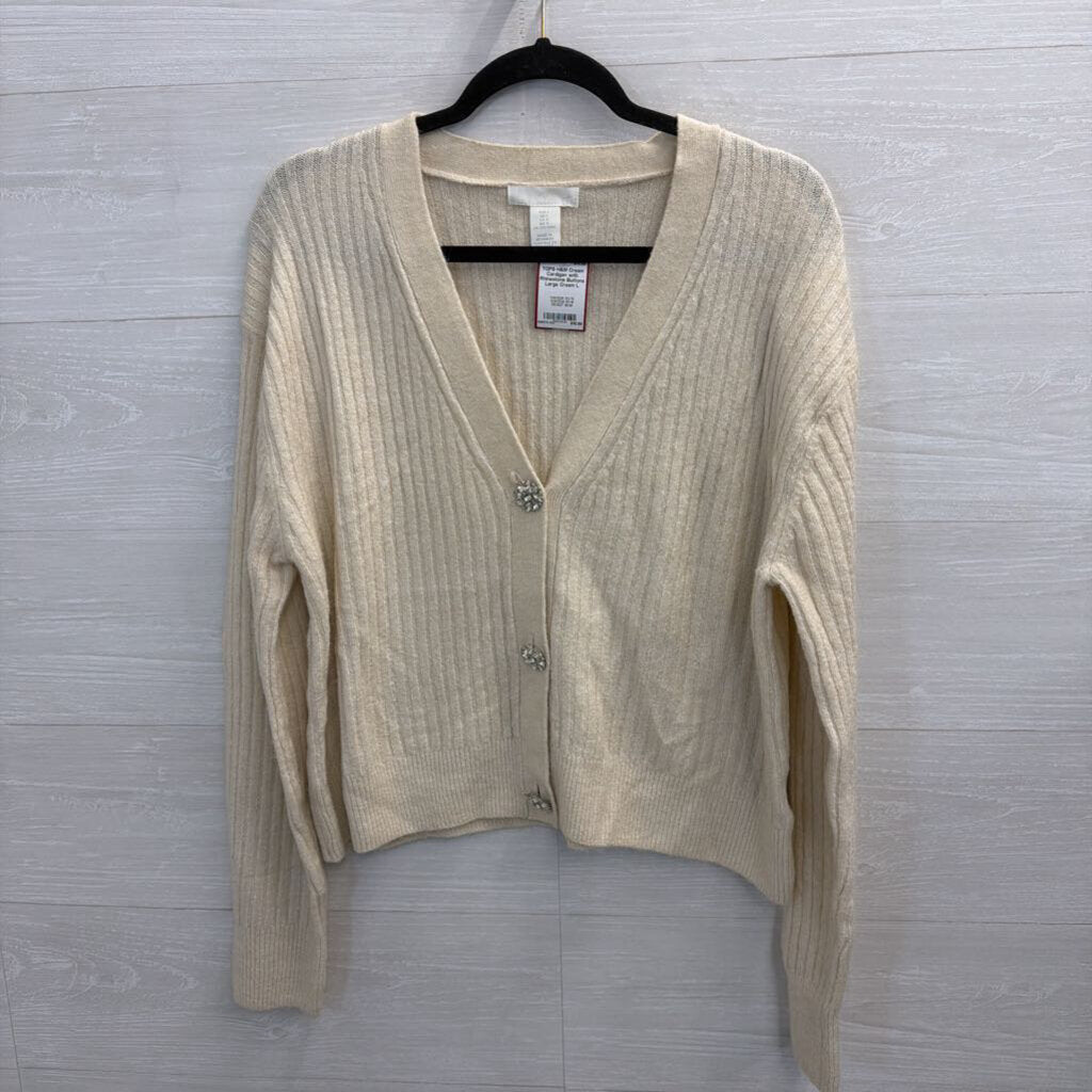 Cream Cardigan with Rhinestone Buttons Large