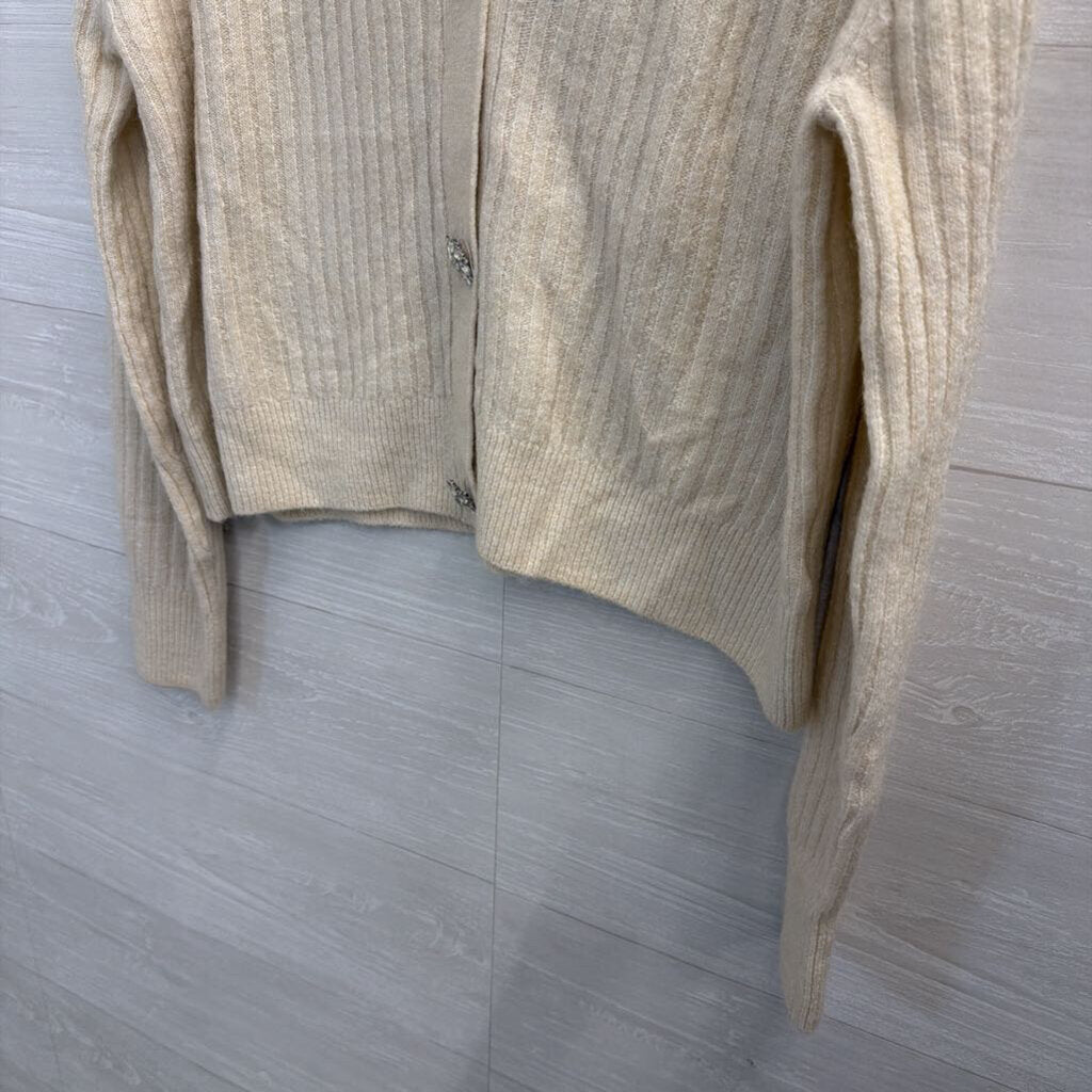 Cream Cardigan with Rhinestone Buttons Large