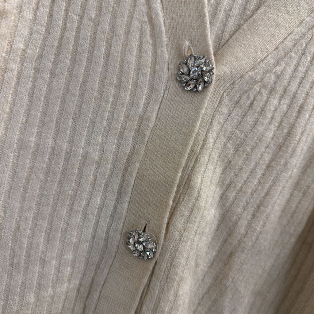 Cream Cardigan with Rhinestone Buttons Large