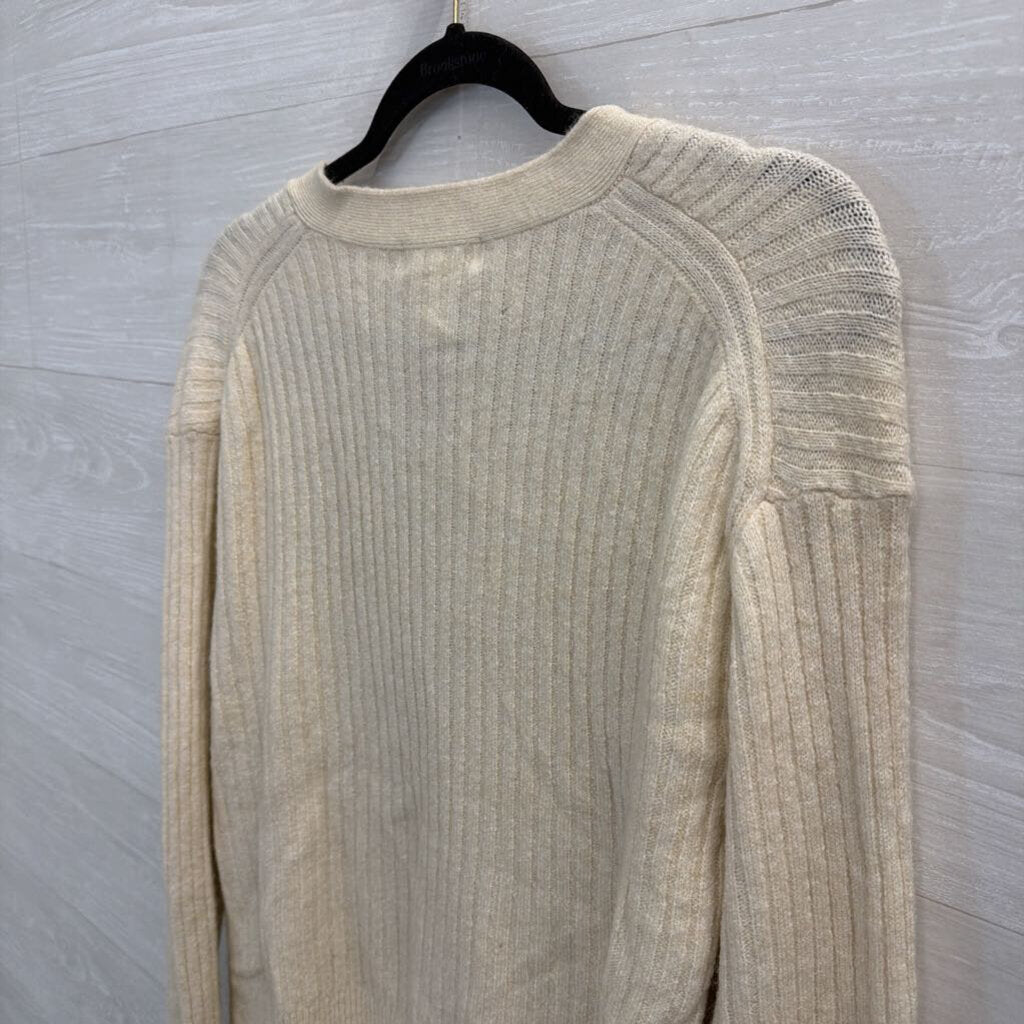 Cream Cardigan with Rhinestone Buttons Large