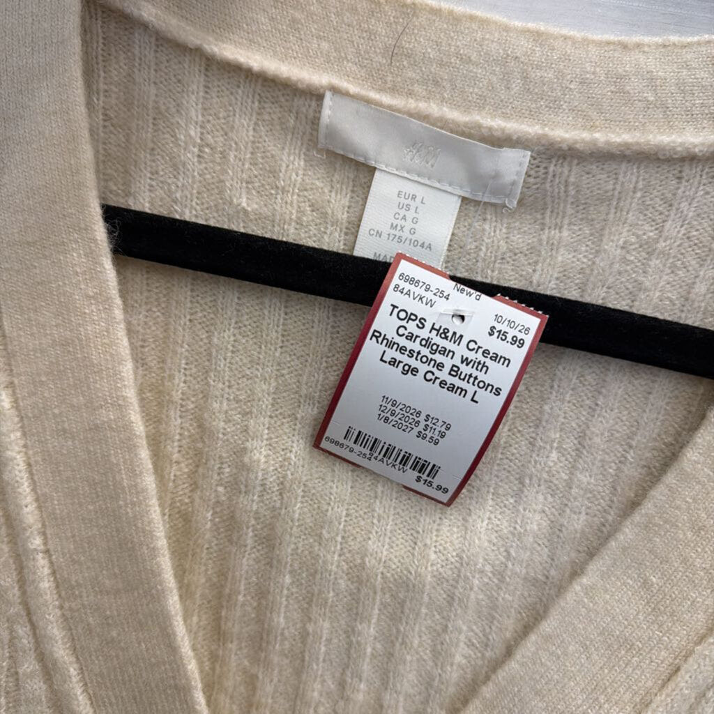 Cream Cardigan with Rhinestone Buttons Large