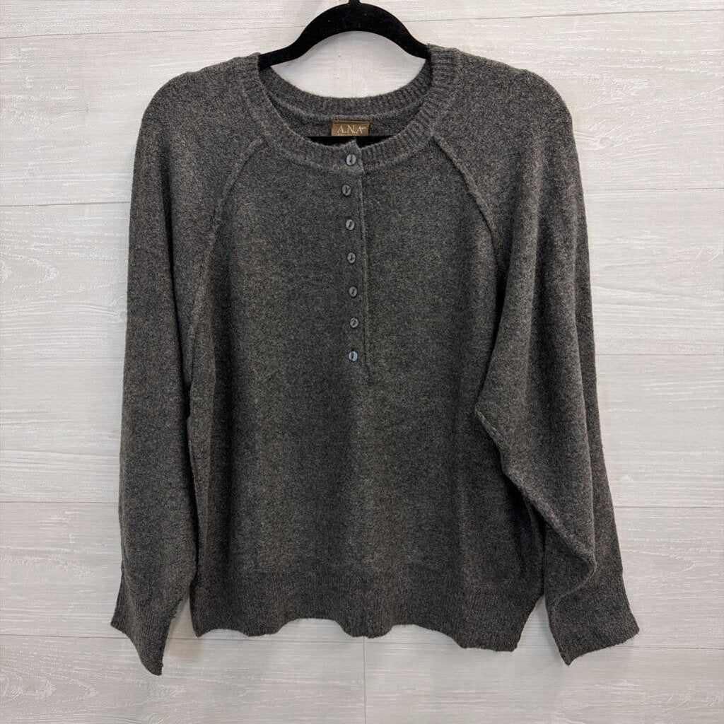 Charcoal Grey Henley Sweater Large