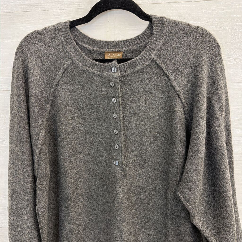 Charcoal Grey Henley Sweater Large