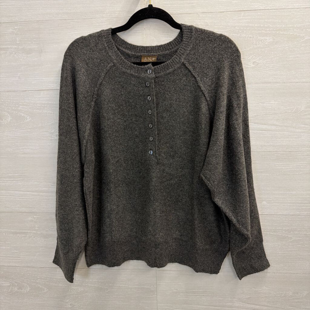Charcoal Grey Henley Sweater Large