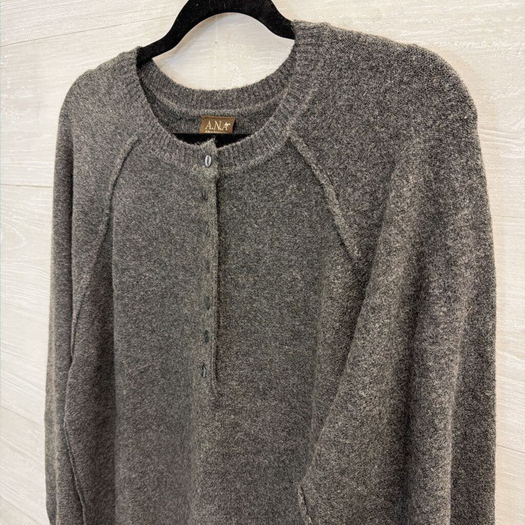 Charcoal Grey Henley Sweater Large