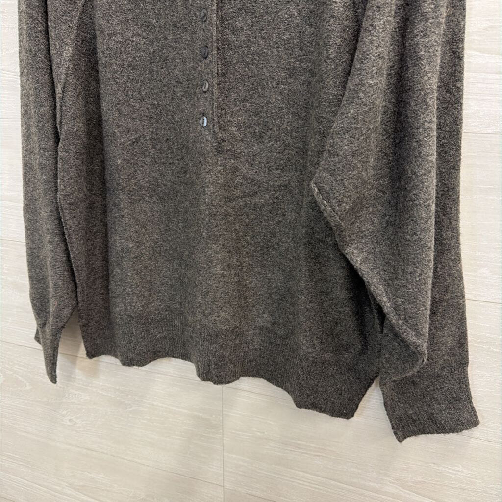 Charcoal Grey Henley Sweater Large