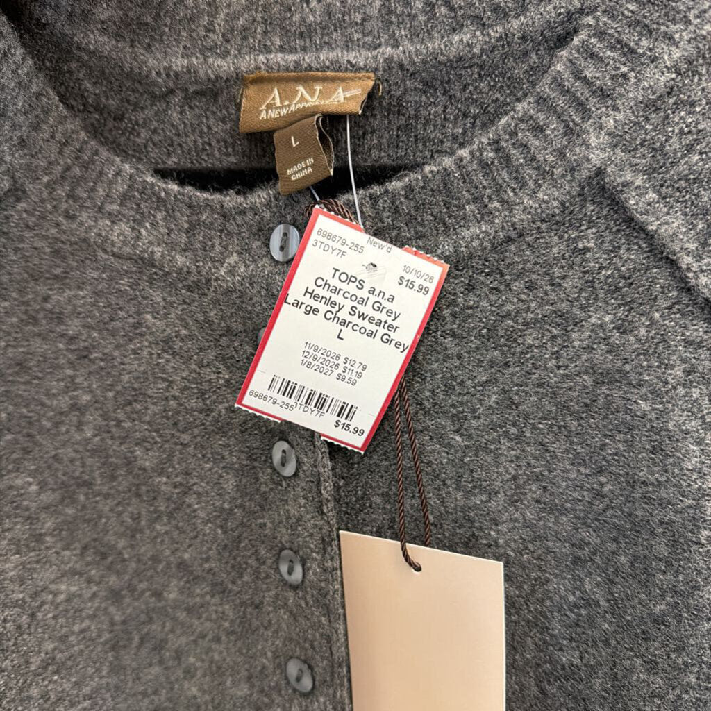 Charcoal Grey Henley Sweater Large