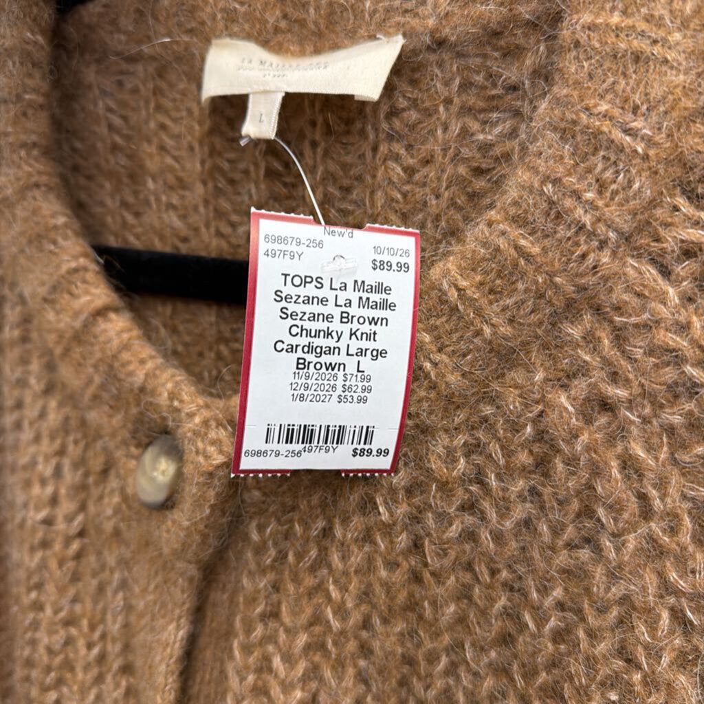 La Maille Sezane Brown Chunky Knit Cardigan Large