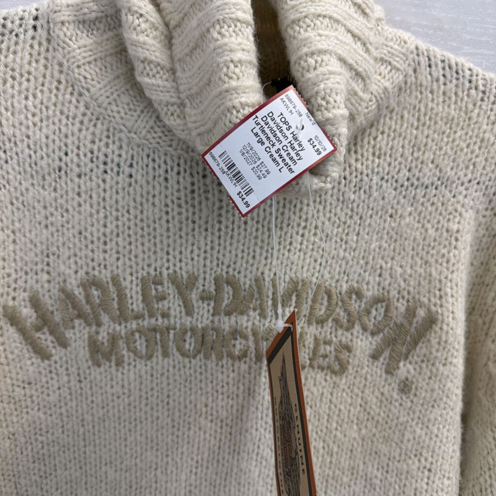 Harley Davidson Cream Turtleneck Sweater Large