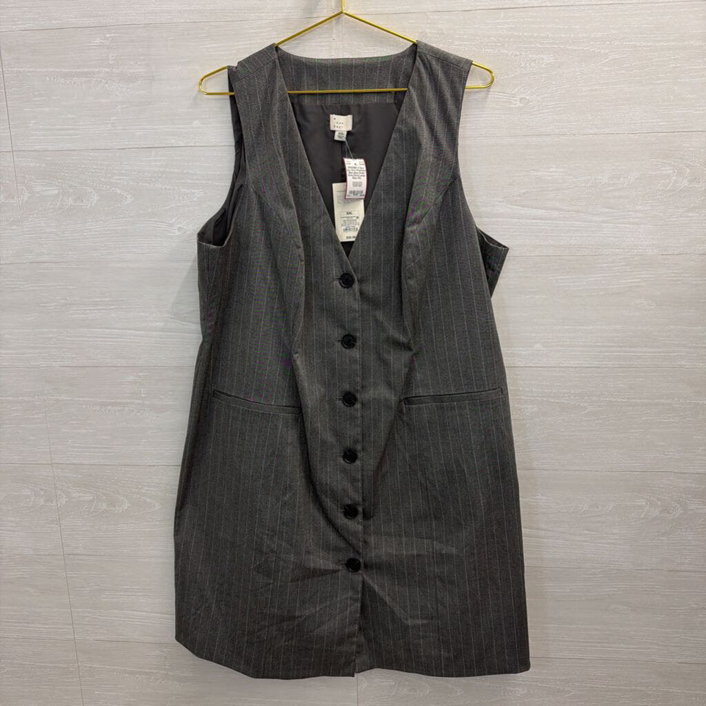 Grey Pinstriped Sleeveless Dress Extra Extra Large
