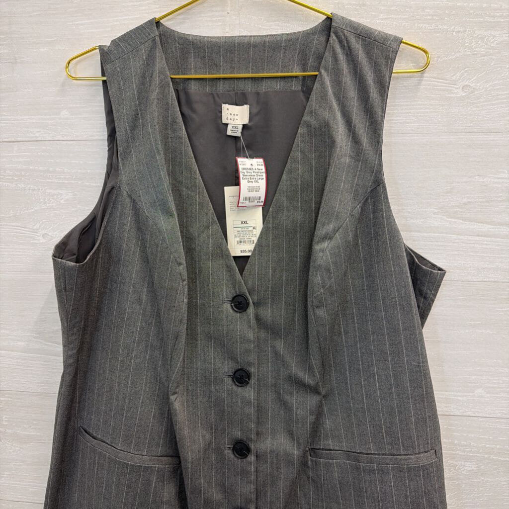 Grey Pinstriped Sleeveless Dress Extra Extra Large