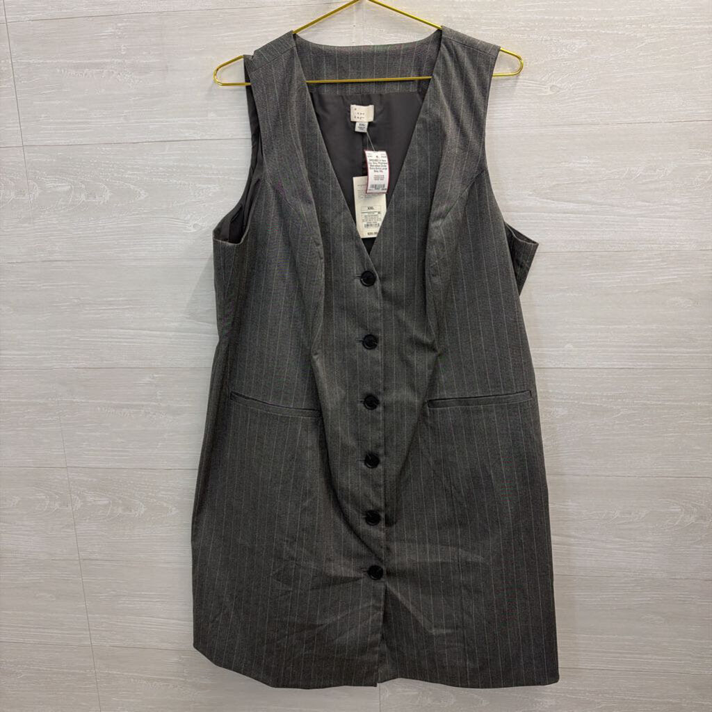 Grey Pinstriped Sleeveless Dress Extra Extra Large