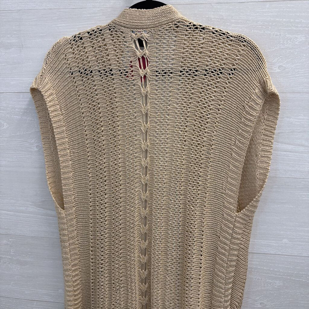 Beige Sleeveless Duster Sweater Large