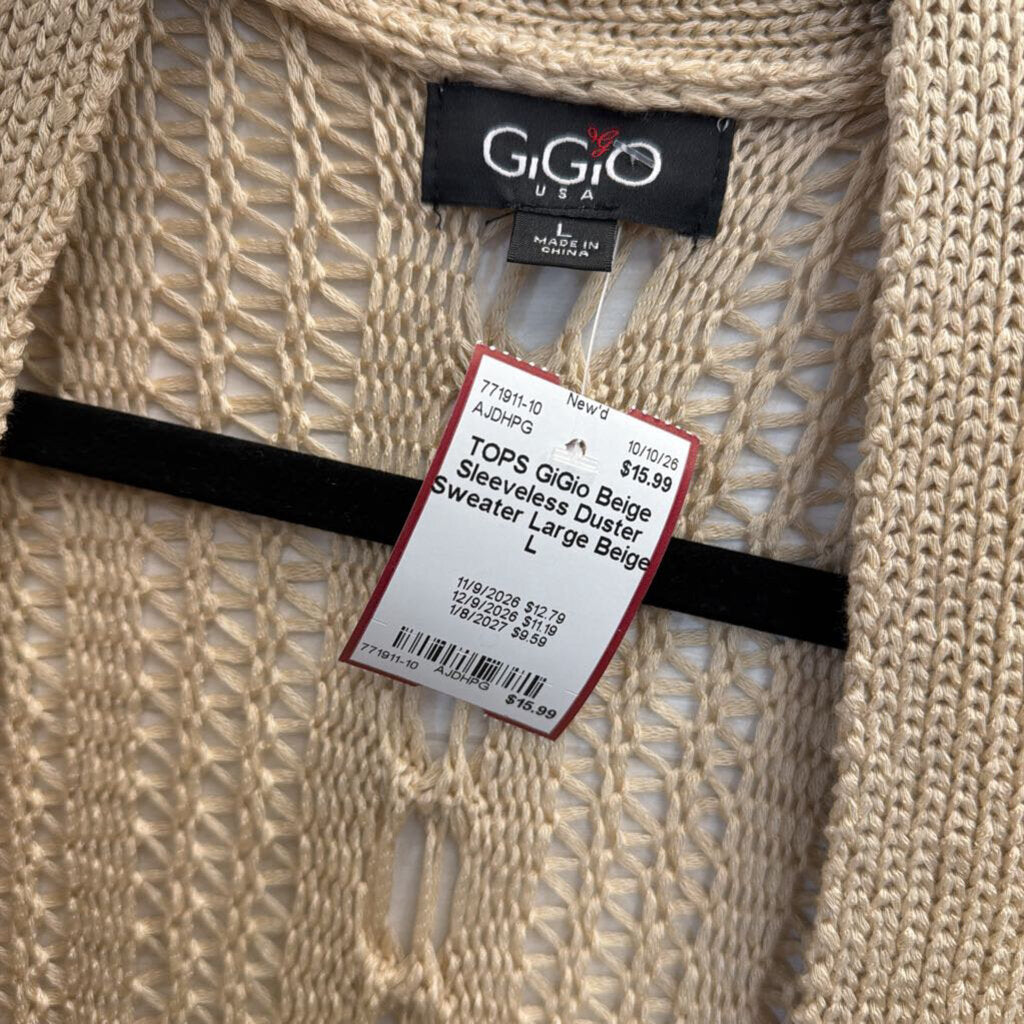 Beige Sleeveless Duster Sweater Large