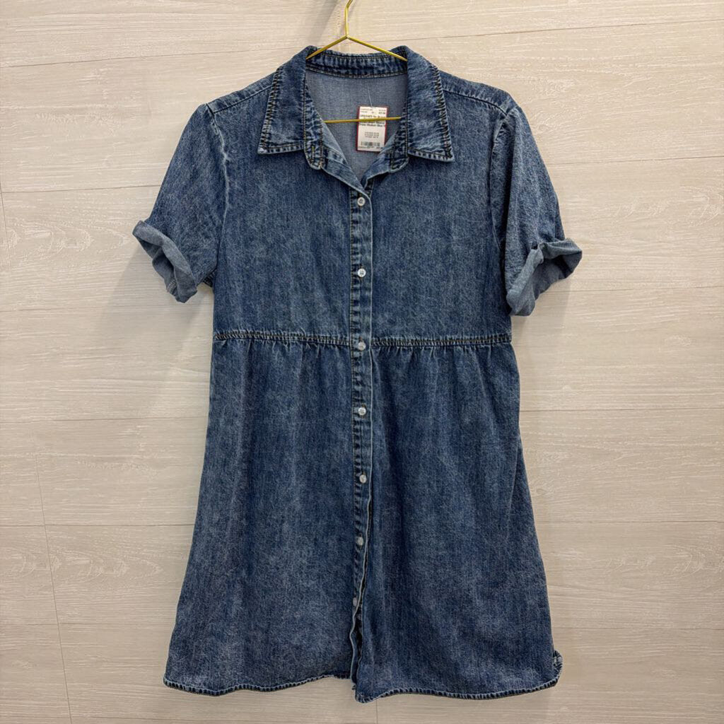Denim Button Down Short Sleeve Dress Medium