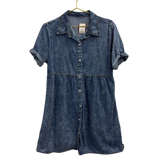 Denim Button Down Short Sleeve Dress Medium
