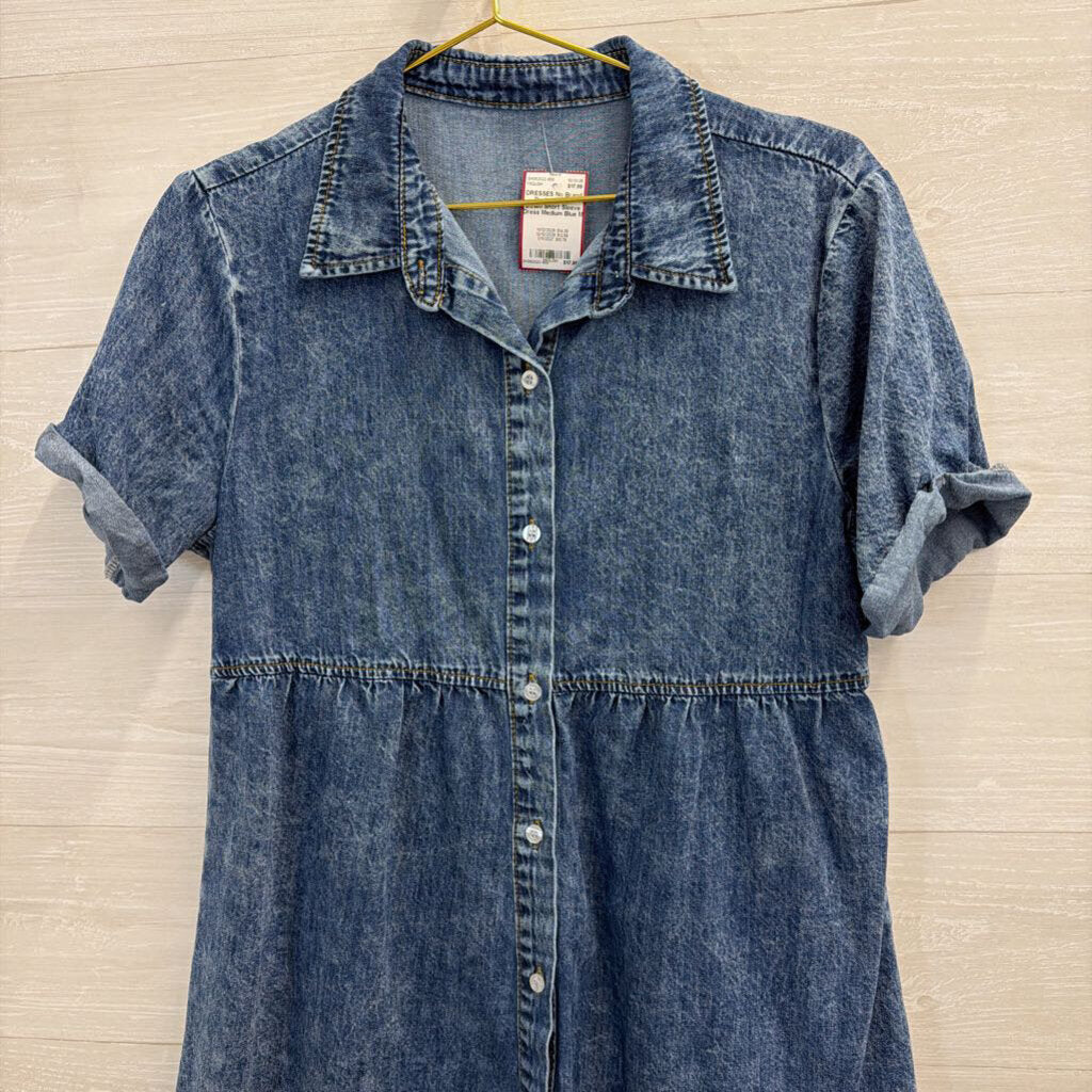 Denim Button Down Short Sleeve Dress Medium