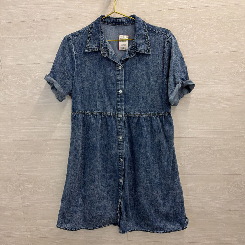Denim Button Down Short Sleeve Dress Medium