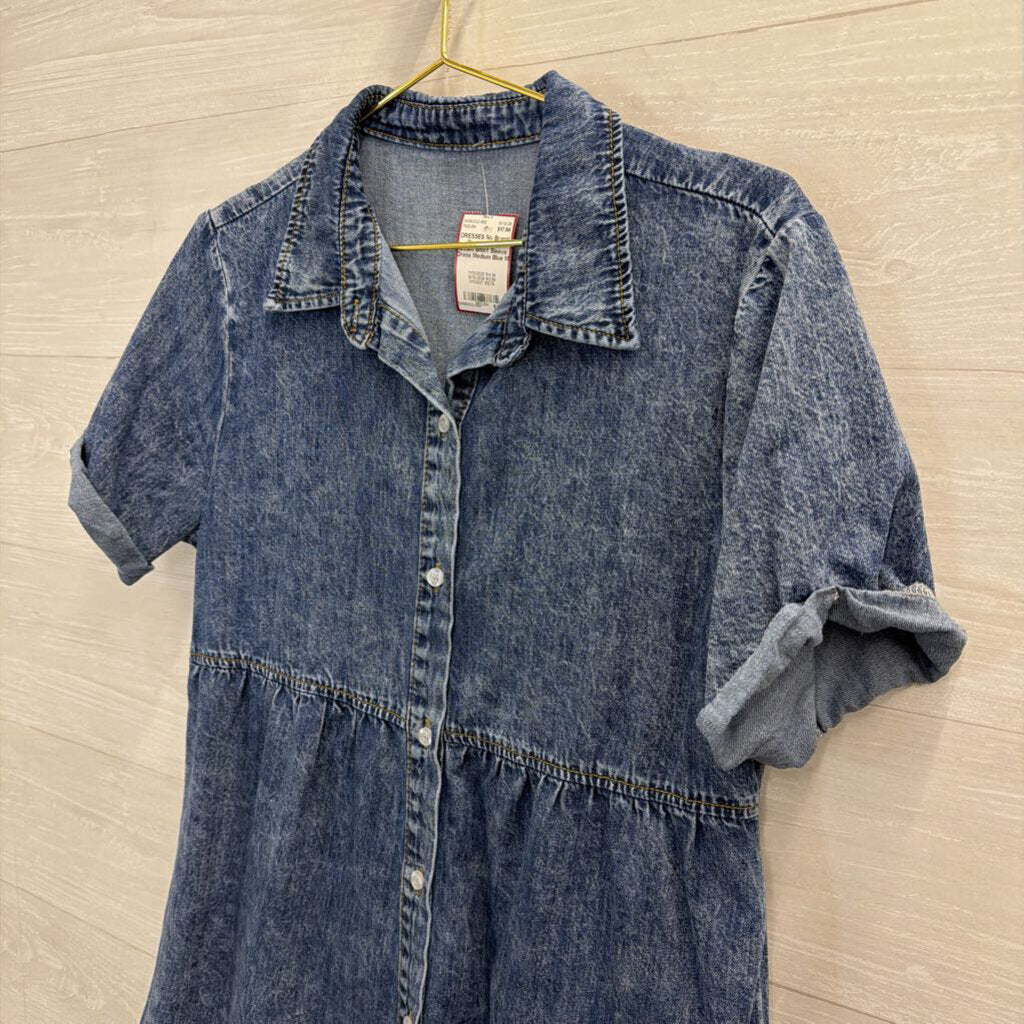 Denim Button Down Short Sleeve Dress Medium