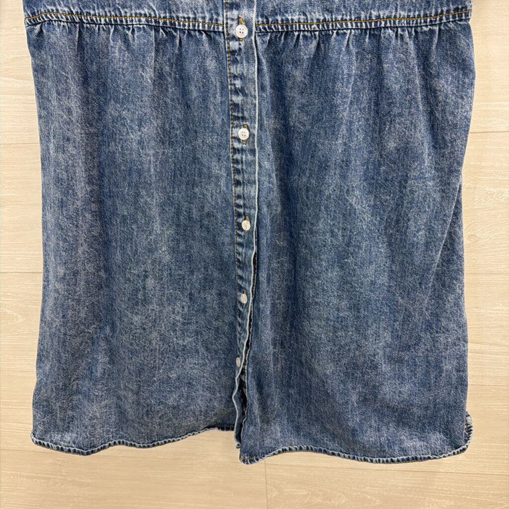 Denim Button Down Short Sleeve Dress Medium