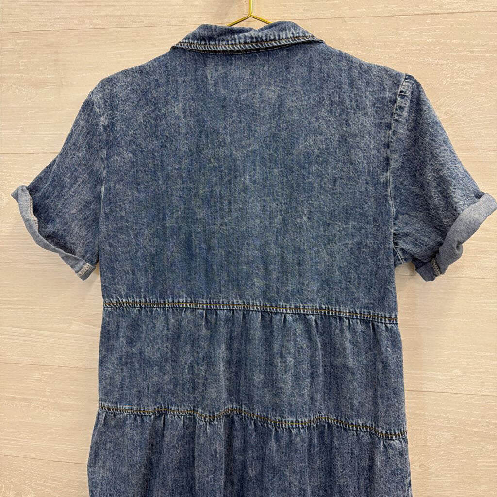 Denim Button Down Short Sleeve Dress Medium