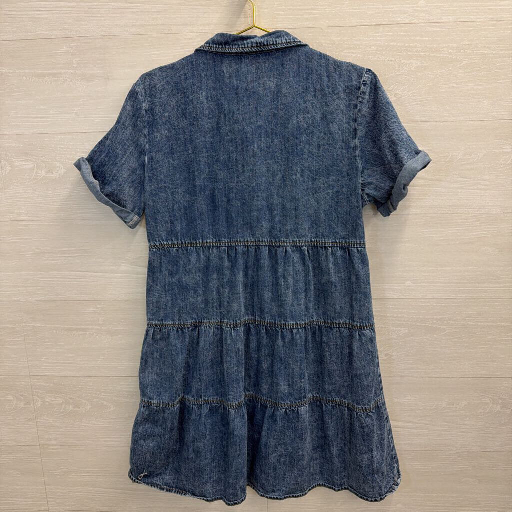 Denim Button Down Short Sleeve Dress Medium