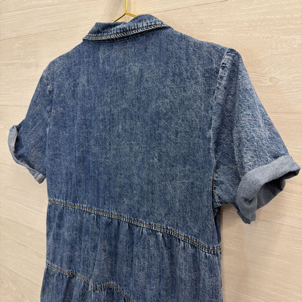 Denim Button Down Short Sleeve Dress Medium