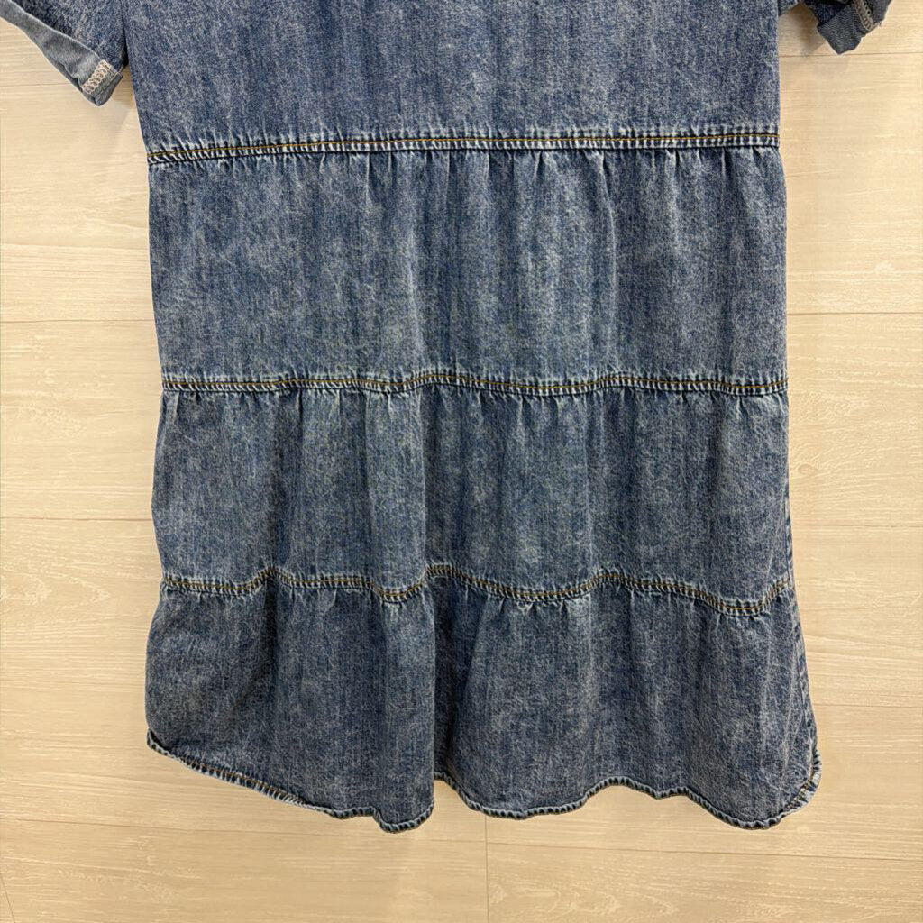 Denim Button Down Short Sleeve Dress Medium