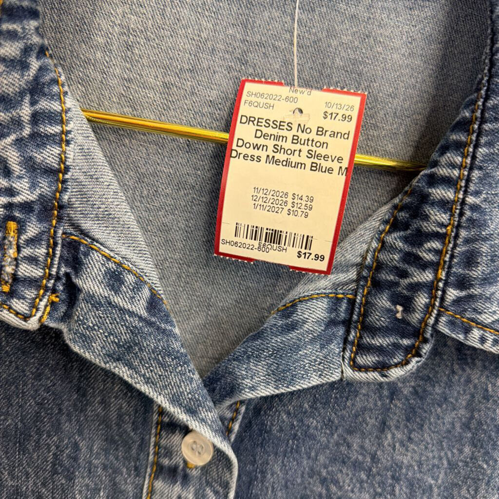 Denim Button Down Short Sleeve Dress Medium