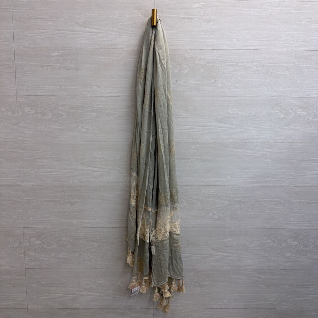 Blue/Cream Embroidered Scarf
