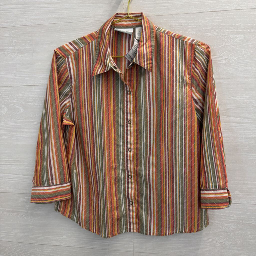Vintage Striped Orange/Multi Button Down 8 Petite