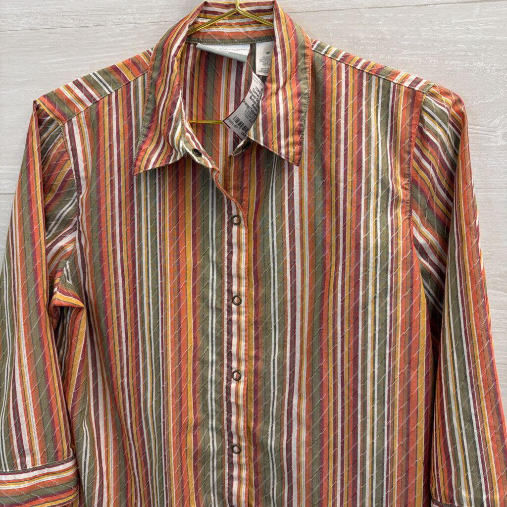 Vintage Striped Orange/Multi Button Down 8 Petite
