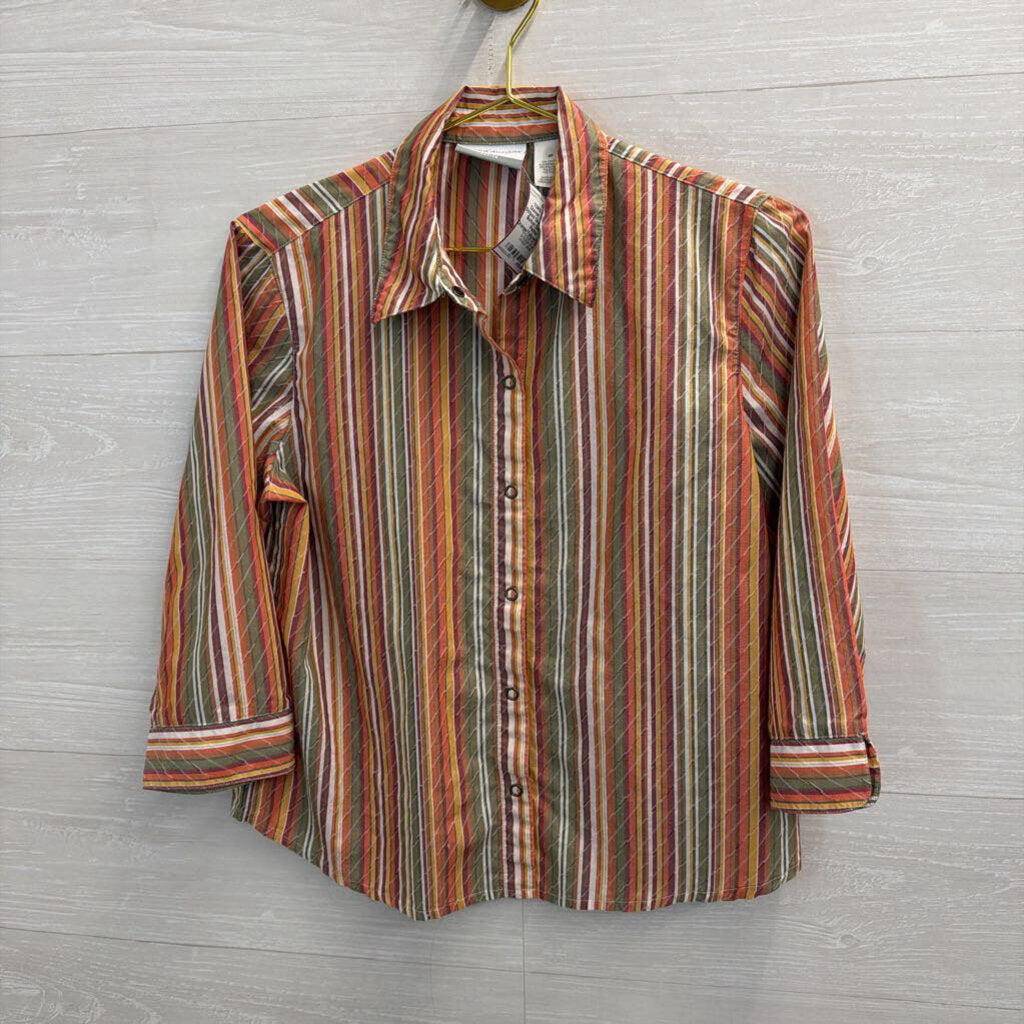 Vintage Striped Orange/Multi Button Down 8 Petite