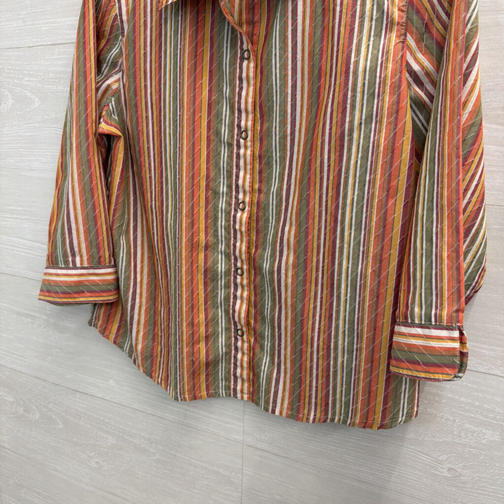 Vintage Striped Orange/Multi Button Down 8 Petite