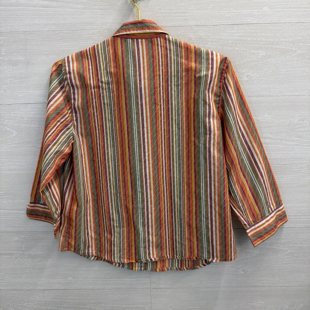 Vintage Striped Orange/Multi Button Down 8 Petite