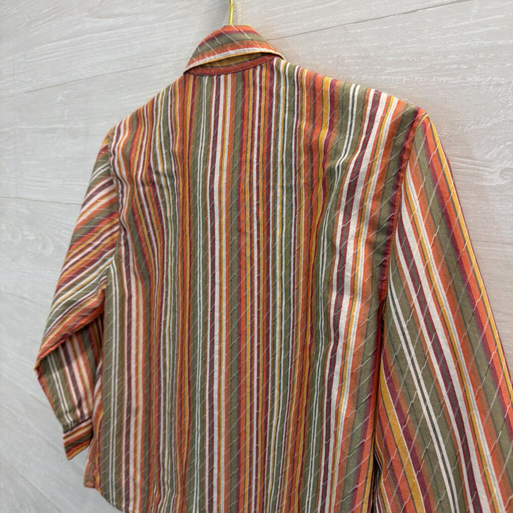 Vintage Striped Orange/Multi Button Down 8 Petite