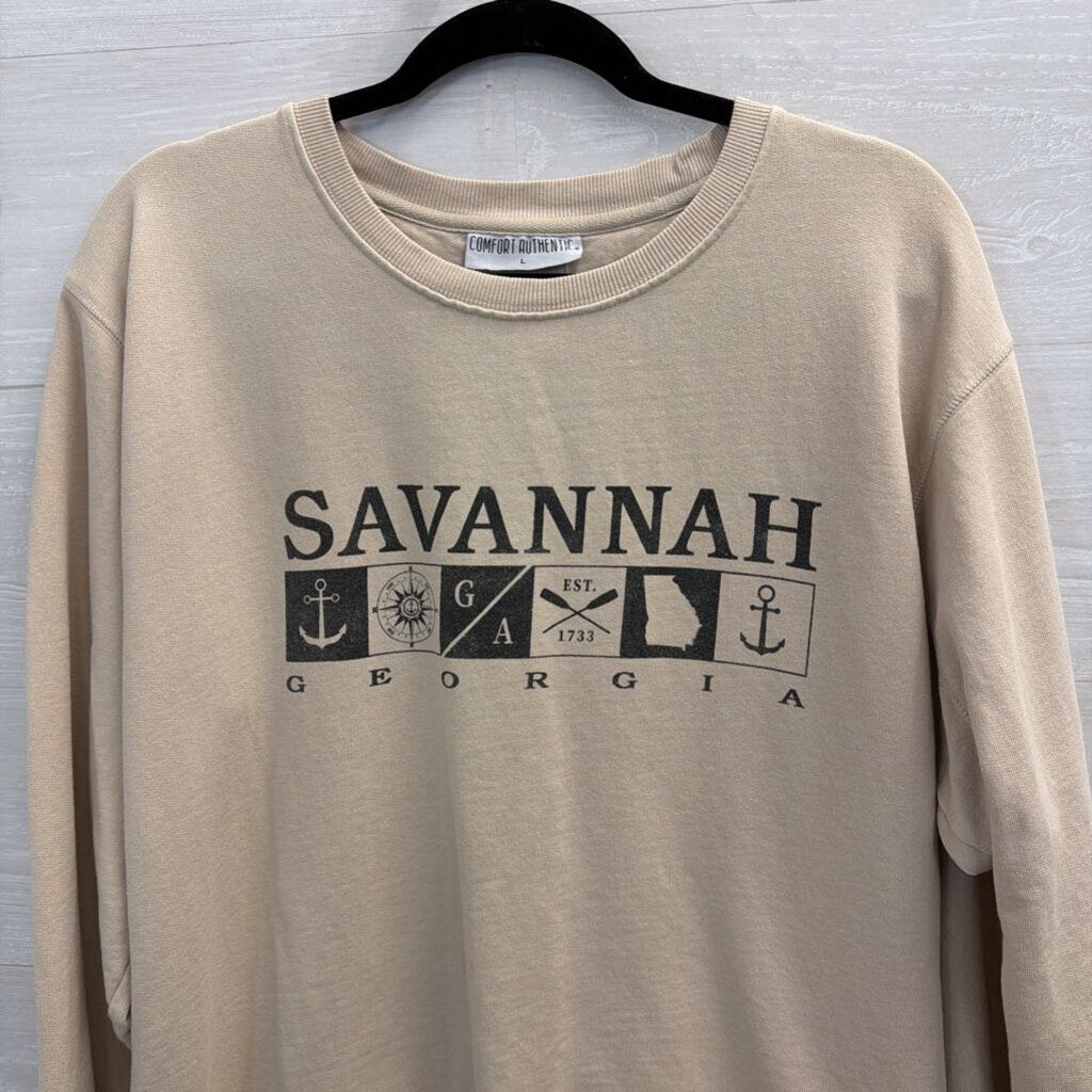Vintage Savannah Crewneck Beige Sweatshirt Large