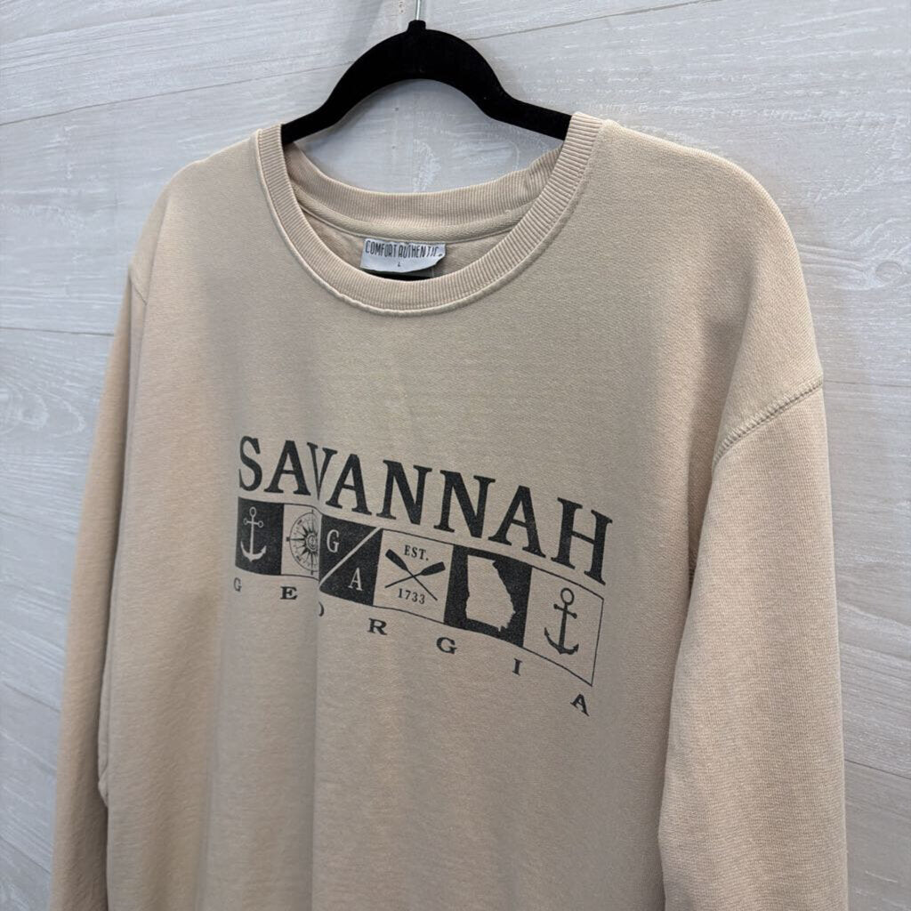 Vintage Savannah Crewneck Beige Sweatshirt Large