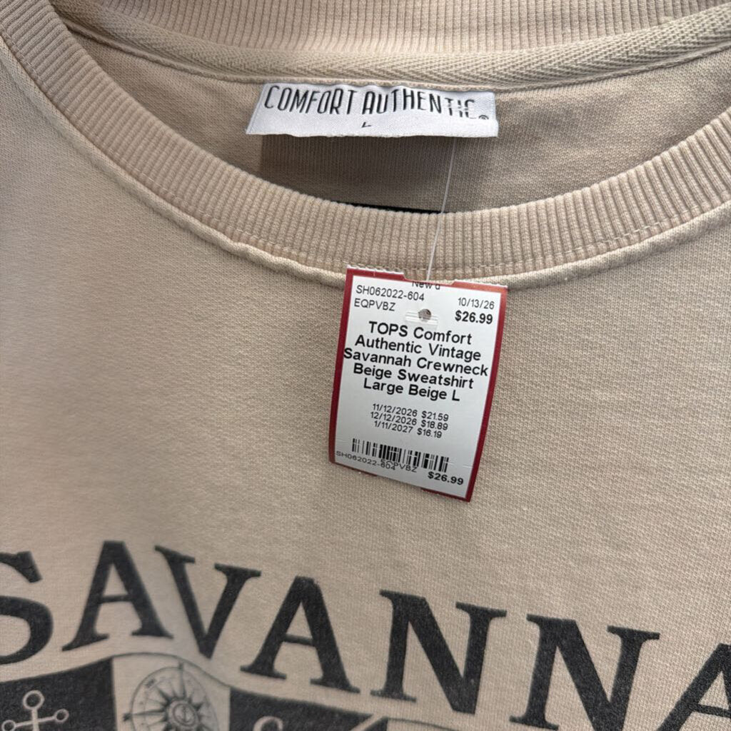 Vintage Savannah Crewneck Beige Sweatshirt Large