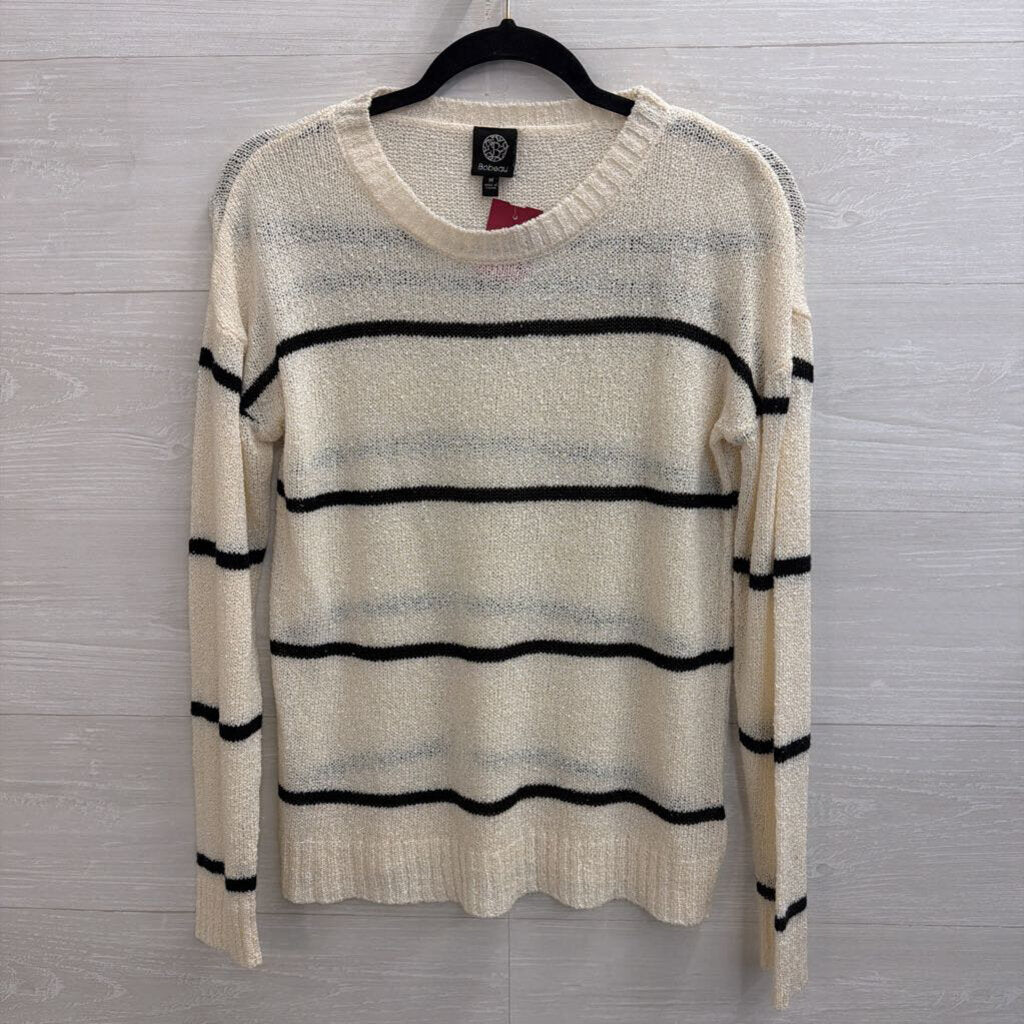 White/Black Striped Knit Sweater Medium