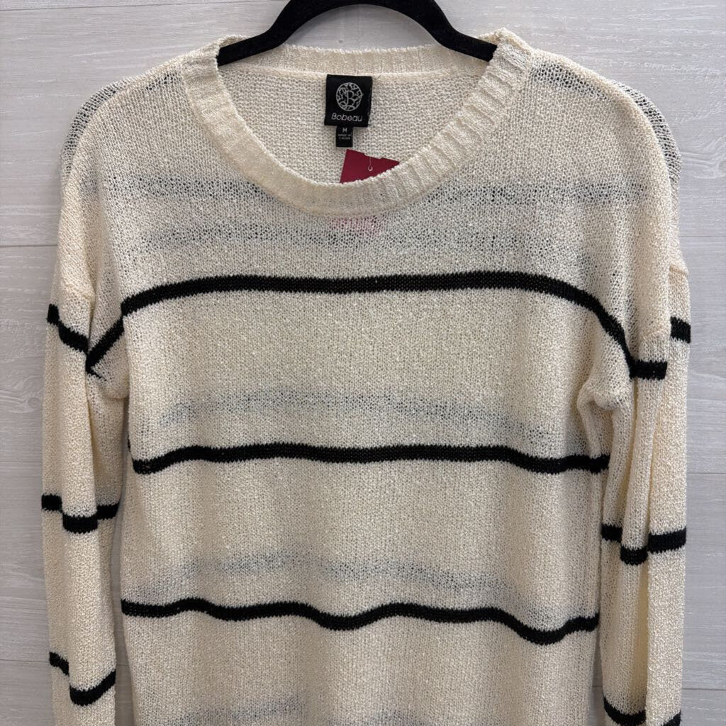 White/Black Striped Knit Sweater Medium