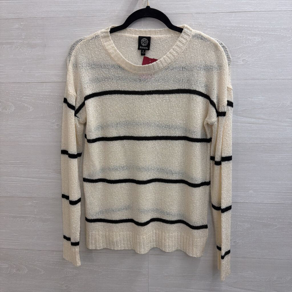 White/Black Striped Knit Sweater Medium