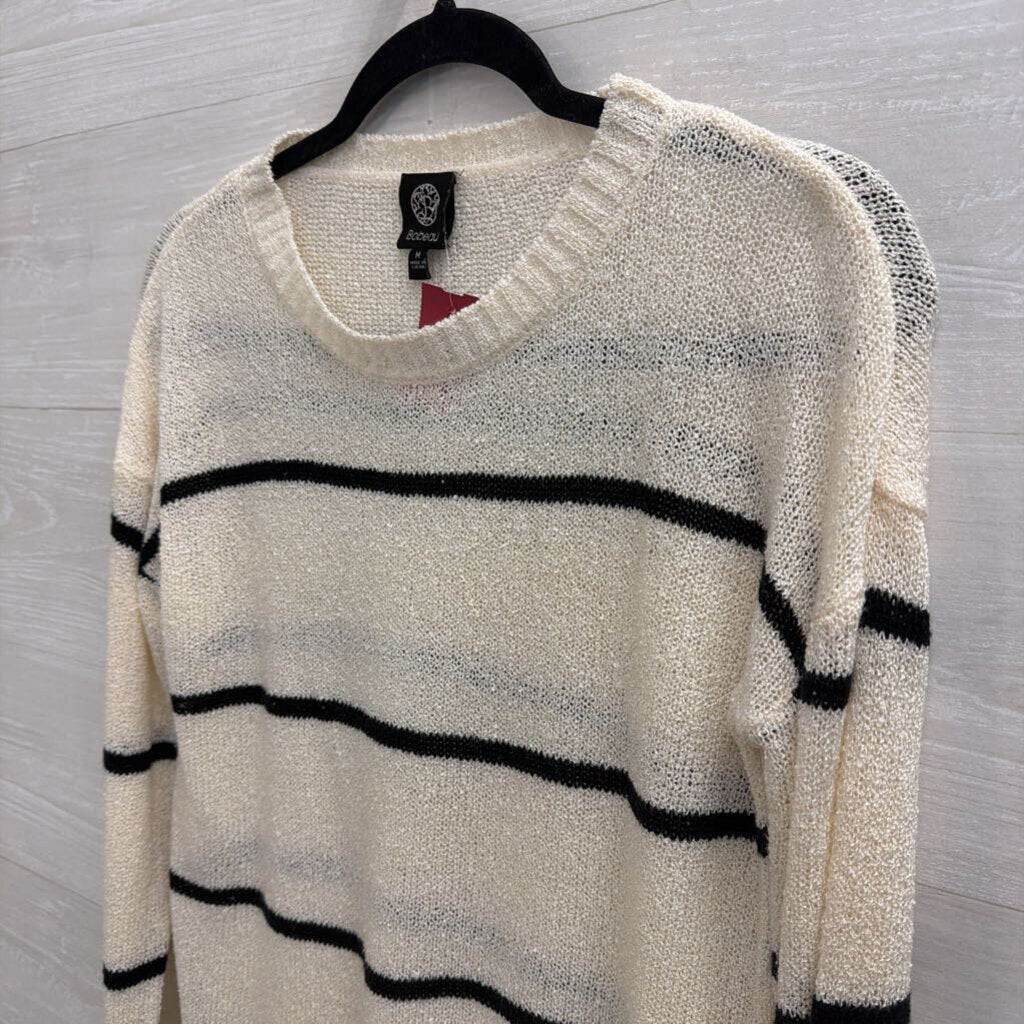 White/Black Striped Knit Sweater Medium