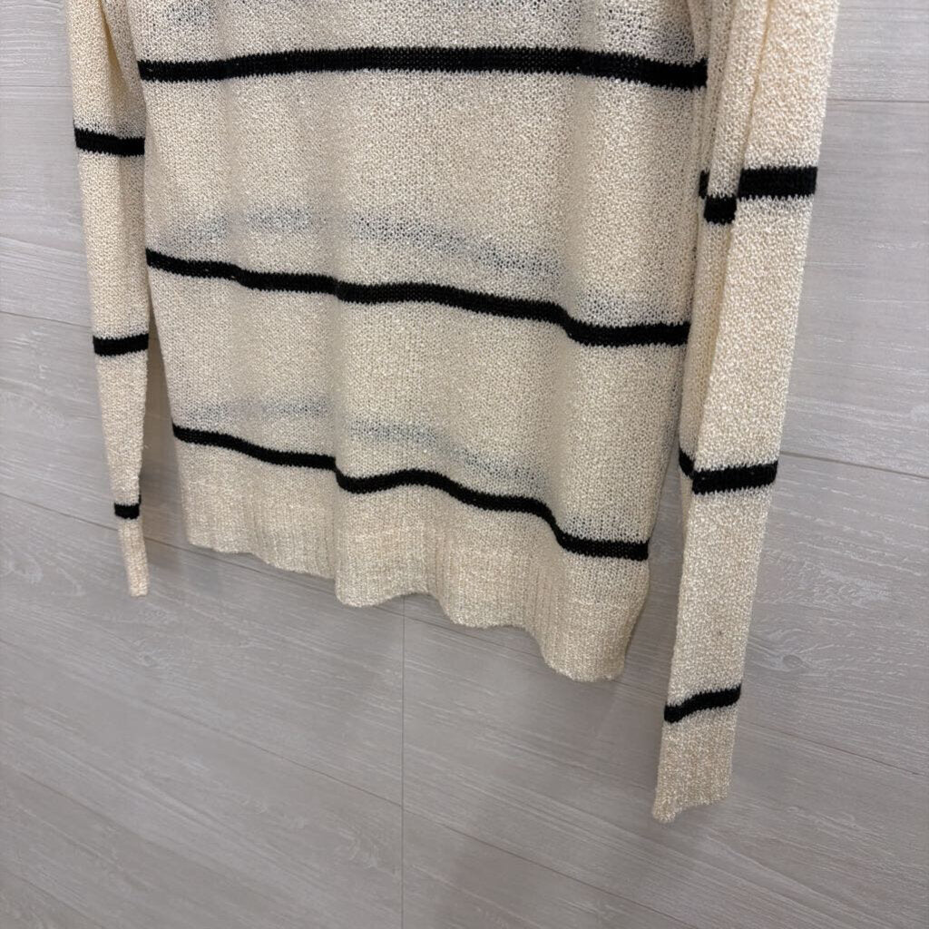 White/Black Striped Knit Sweater Medium