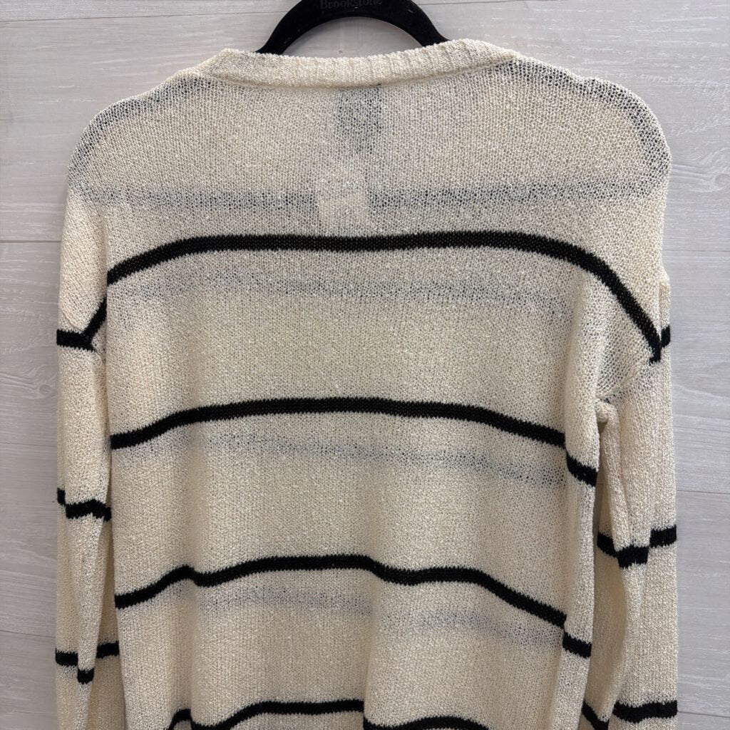White/Black Striped Knit Sweater Medium