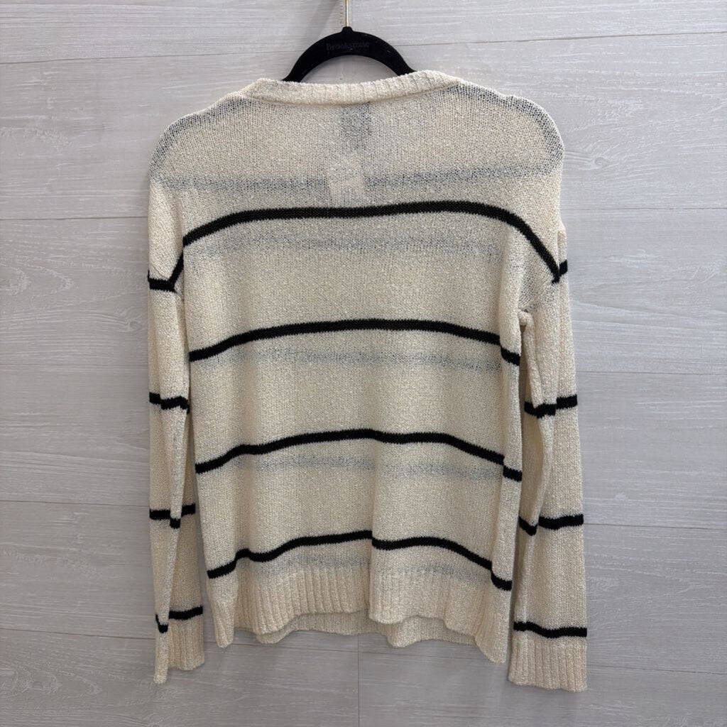 White/Black Striped Knit Sweater Medium